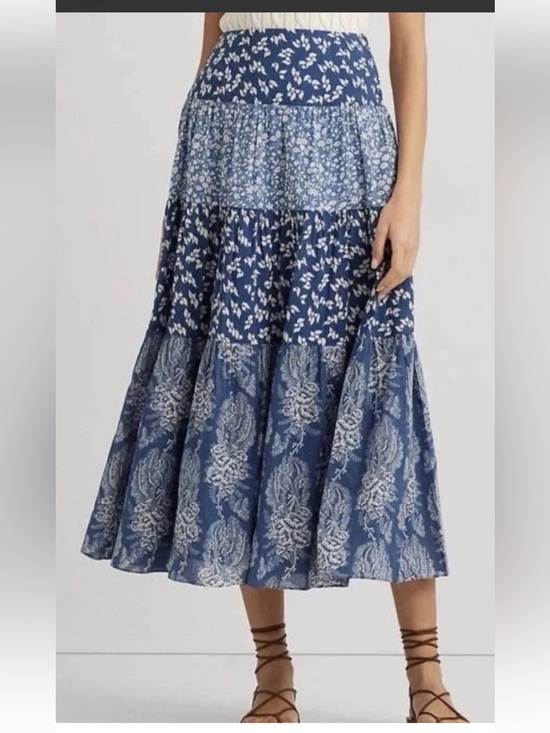 Ralph Lauren Dresses & Skirts - Ralph Lauren cotton Blue Floral Tiered Midi Skirt -
